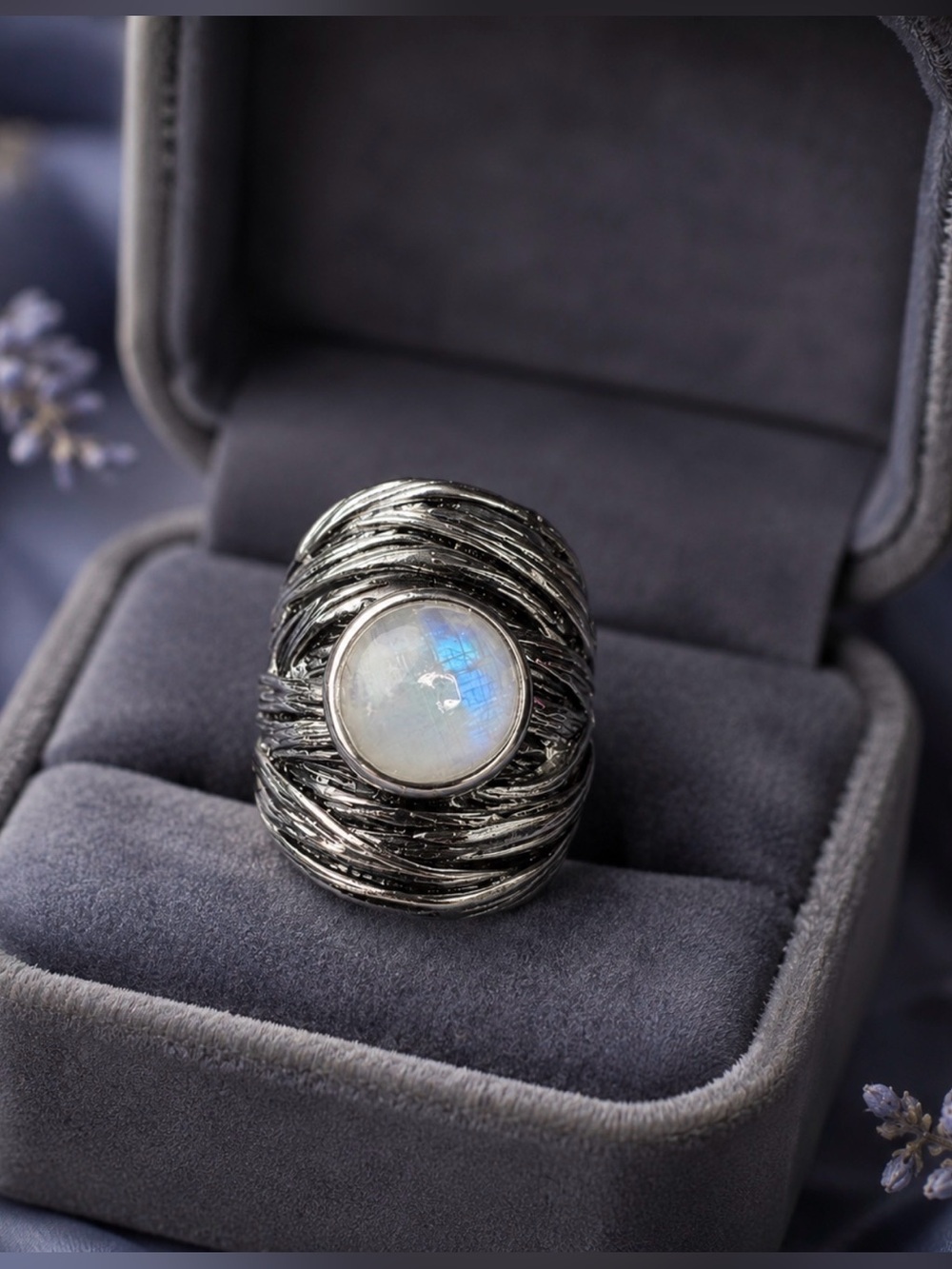 Ring Moonstone Gemstone 925 Sterling Silver Unique Statement